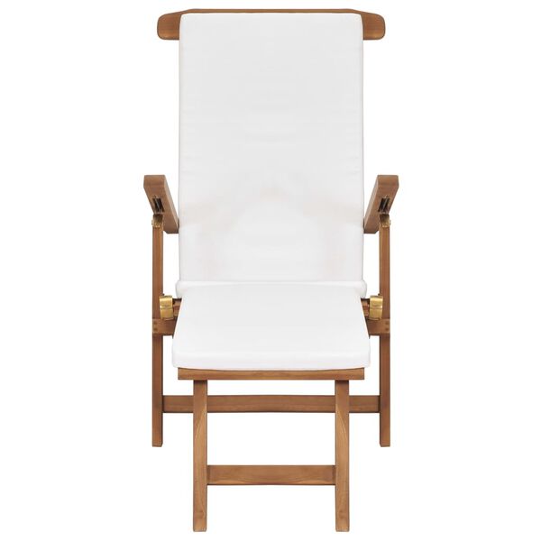 vidaXL Deck Chair with Cushion Cream White Solid Teak Wood