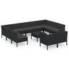 vidaXL 12 Piece Garden Lounge Set with Cushions Poly Rattan Black