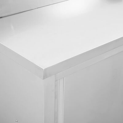 vidaXL Work Table with Sliding Doors 100x50x(95-97) cm Stainless Steel