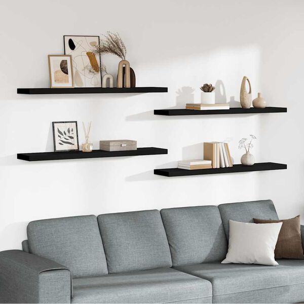 vidaXL Floating Wall Shelves 4 pcs Black 120x23.5x3.8 cm MDF