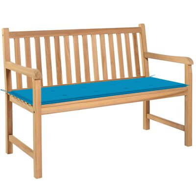 vidaXL Garden Bench with Blue Cushion 120 cm Solid Teak Wood