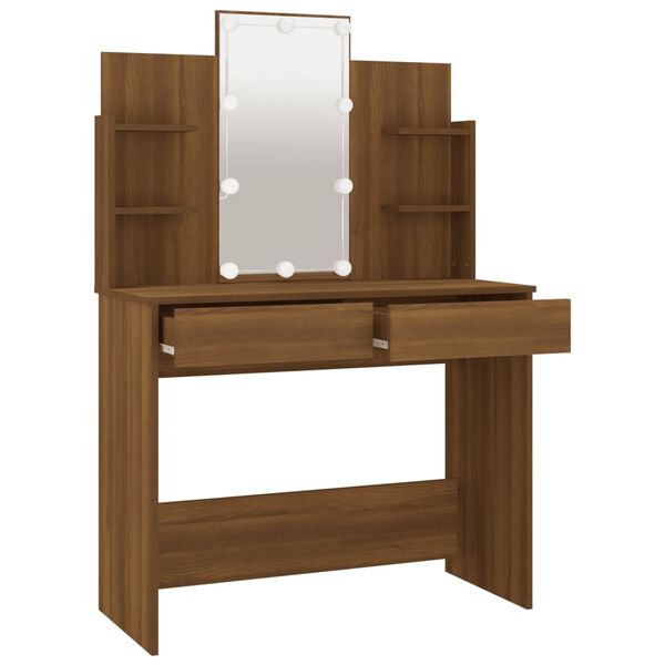 vidaXL Dressing Table with LED Brown Oak 96x40x142 cm