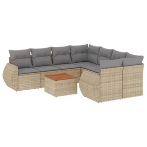 vidaXL 9 Piece Garden Sofa Set with Cushions Beige Poly Rattan