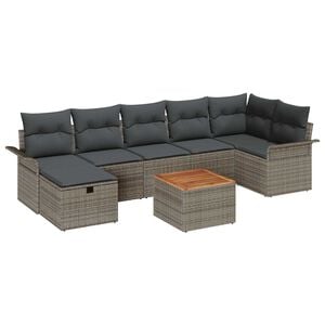 vidaXL Garden Sofa Set with Cushion 8 pcs Grey Poly rattan