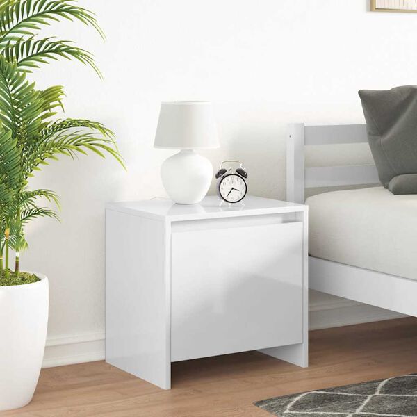 vidaXL Bedside Cabinet High Gloss White 45x34x44.5 cm Engineered Wood