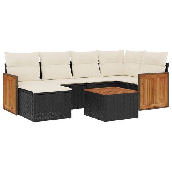vidaXL 7 Piece Garden Sofa Set with Cushions Black Poly Rattan