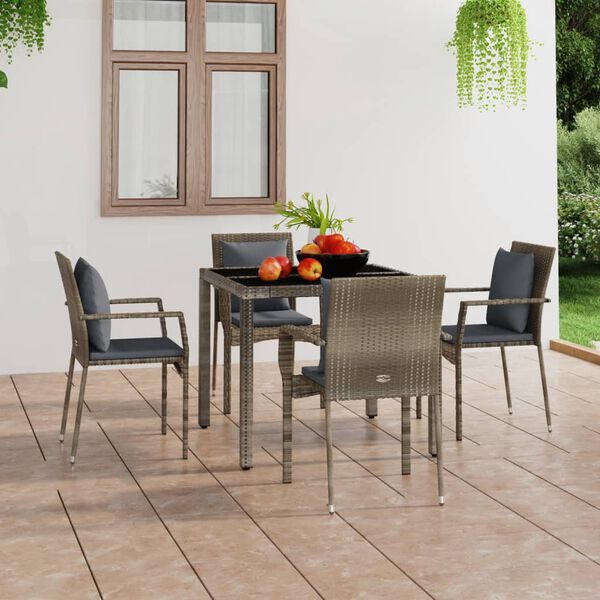 vidaXL Garden Chairs with Cushions 4 pcs Poly Rattan Grey