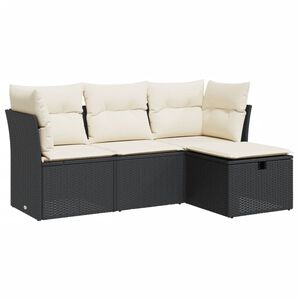 vidaXL 4 Piece Garden Sofa Set with Cushions Black Poly Rattan