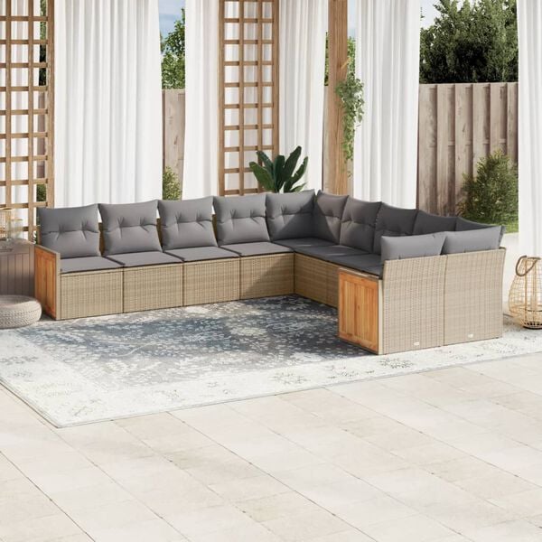 vidaXL 10 Piece Garden Sofa Set with Cushions Beige Poly Rattan