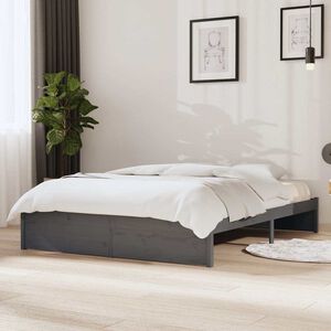 vidaXL Bed Frame without Mattress Grey Solid Wood 135x190 cm Double