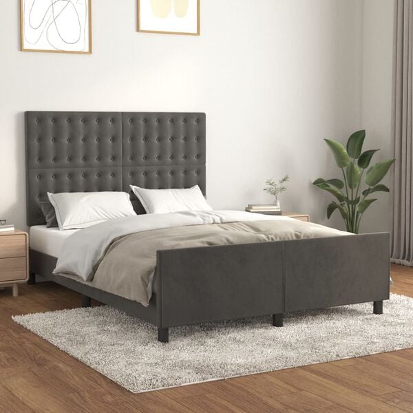 vidaXL Bed Frame without Mattress Dark Grey 137x187 cm Double Velvet