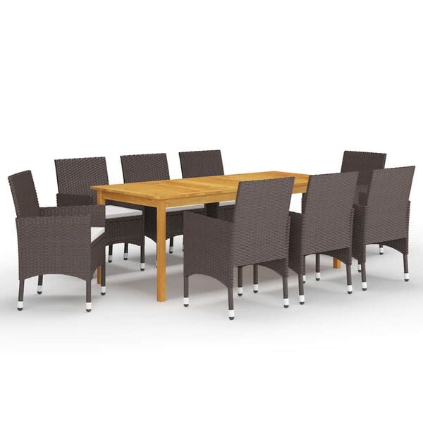 vidaXL 9 Piece Garden Dining Set Brown