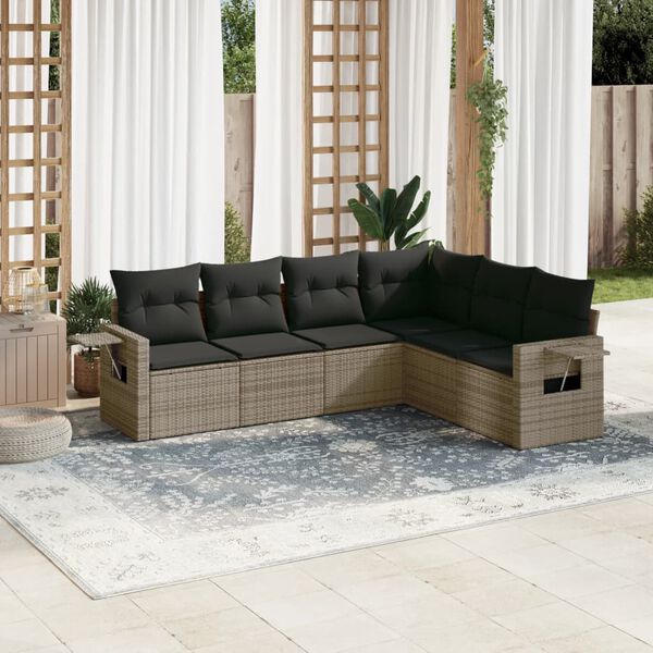 vidaXL 6 Piece Garden Sofa Set with Cushions Grey Poly Rattan