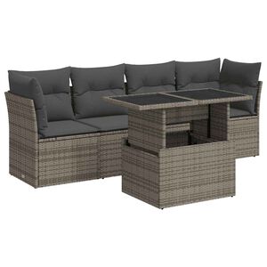 vidaXL 5 Piece Garden Sofa Set with Cushions Grey Poly Rattan