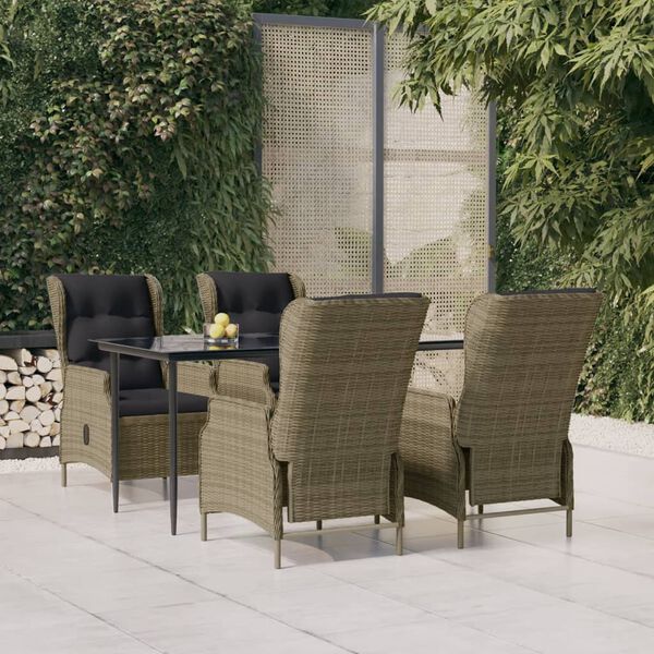 vidaXL 5 Piece Garden Dining Set Brown Poly Rattan