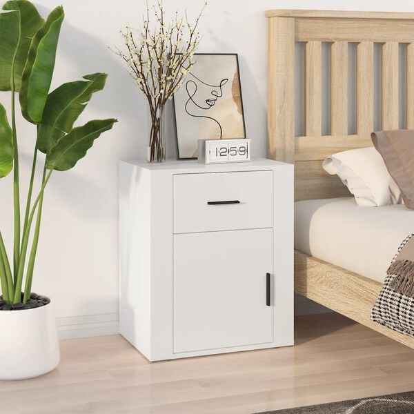 vidaXL Bedside Cabinet White 50x36x60 cm Engineered Wood