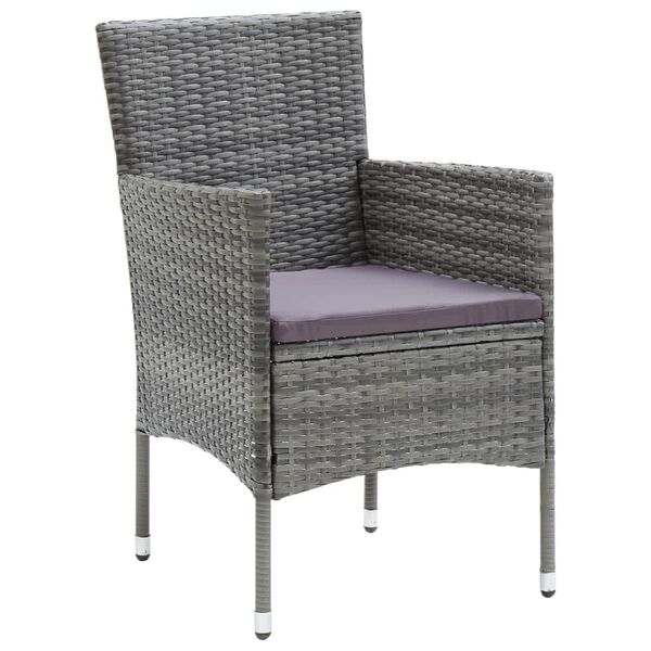 vidaXL 3 Piece Garden Dining Set with Cushions Poly Rattan Grey