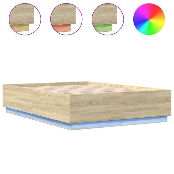 vidaXL Bed Frame with LED without Mattress Sonoma Oak 150x200 cm King Size