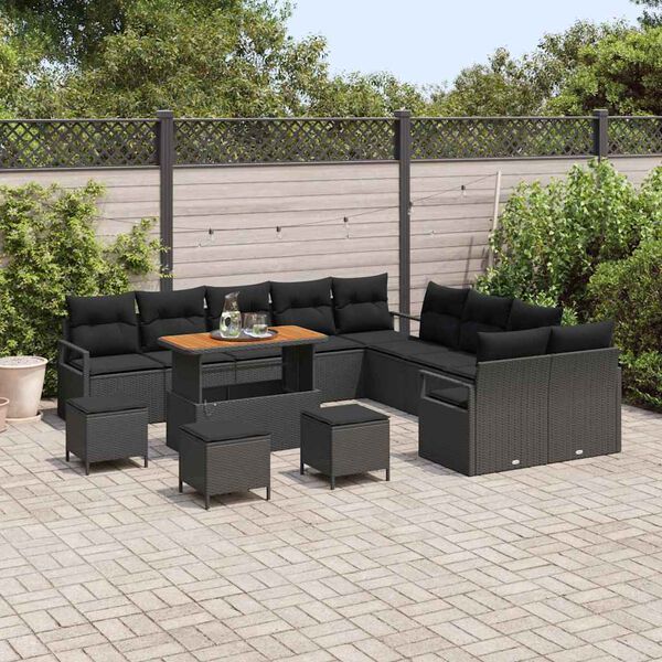 vidaXL Garden Sofa Set with Cushion with Storage 14 pcs Black