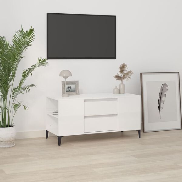 vidaXL TV Cabinet High Gloss White 102x44.5x50 cm Engineered Wood