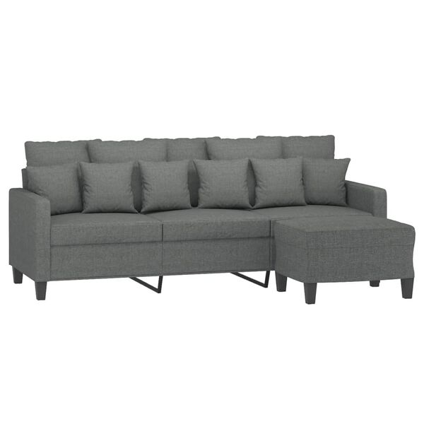 vidaXL 3-Seater Sofa with Footstool Dark Grey 180 cm Fabric