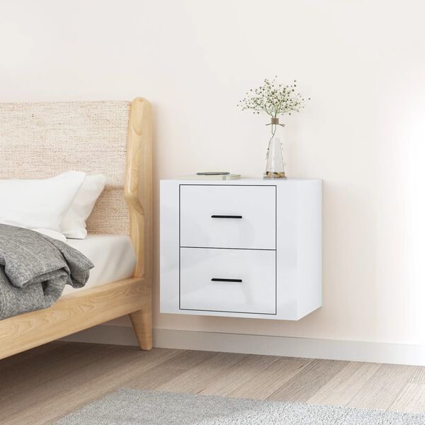 vidaXL Wall-mounted Bedside Cabinet High Gloss White 50x36x47 cm