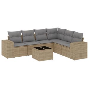 vidaXL 7 Piece Garden Sofa Set with Cushions Beige Poly Rattan