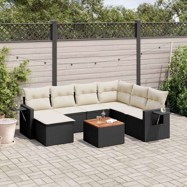 vidaXL 8 Piece Garden Sofa Set with Cushions Black Poly Rattan