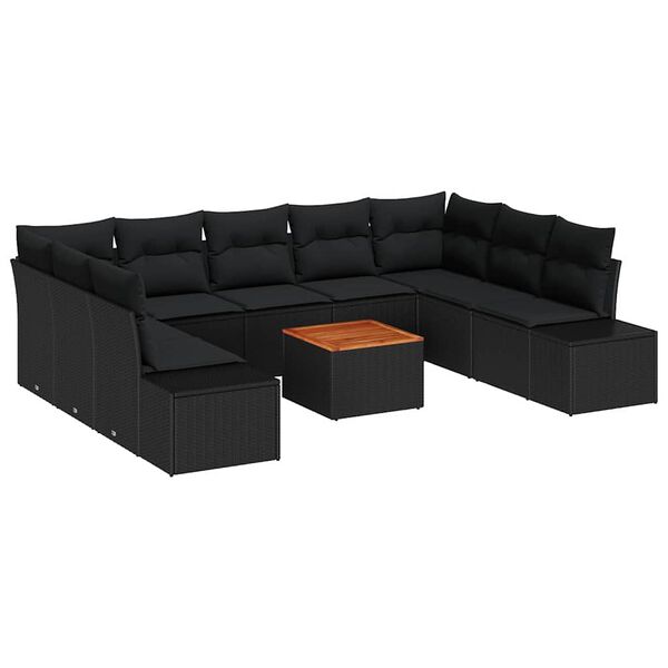 vidaXL Garden Sofa Set with Cushion 10 pcs Black Poly Rattan
