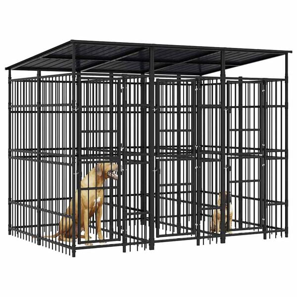 vidaXL Outdoor Dog Kennel with Roof Steel 5.53 m&sup2;