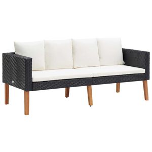 vidaXL 2-Seater Garden Sofa with Cushions Poly Rattan Black