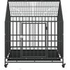 vidaXL Dog Cage with Wheels Black Galvanised Steel
