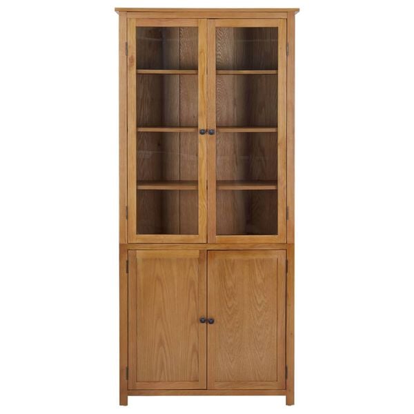 vidaXL Bookcase with 4 Doors 90x35x200 cm Solid Oak Wood and Glass