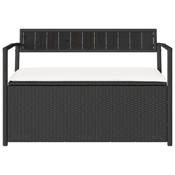 vidaXL Garden Storage Bench with Cushion Black Poly Rattan