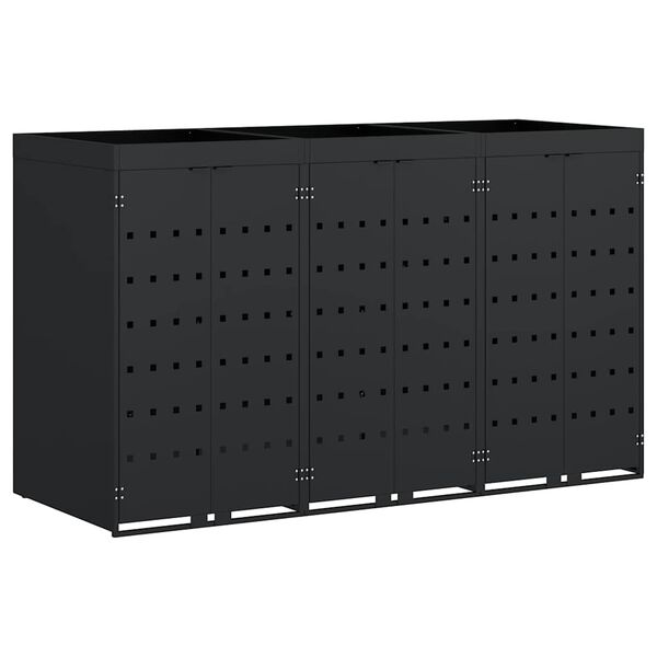 vidaXL Wheelie Bin Storage for 3 Bins Black 204 x 77.5 x 121.5 cm