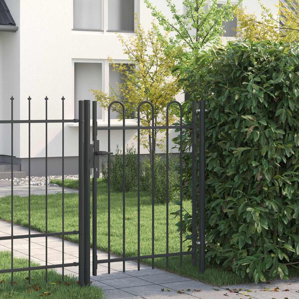 vidaXL Fence Gate Boxtel Single Door with Arched Top Steel 1x1.2 m Black