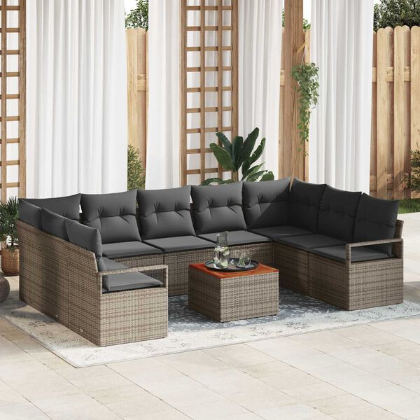vidaXL Garden Sofa Set with Storage 10 pcs Grey Poly Rattan