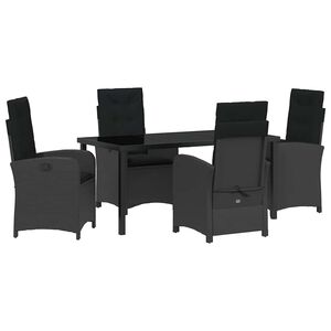 vidaXL Garden Dining Set with Cushion 5 pcs Black Poly Rattan