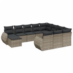 vidaXL 11 Piece Garden Sofa Set with Cushions Grey Poly Rattan