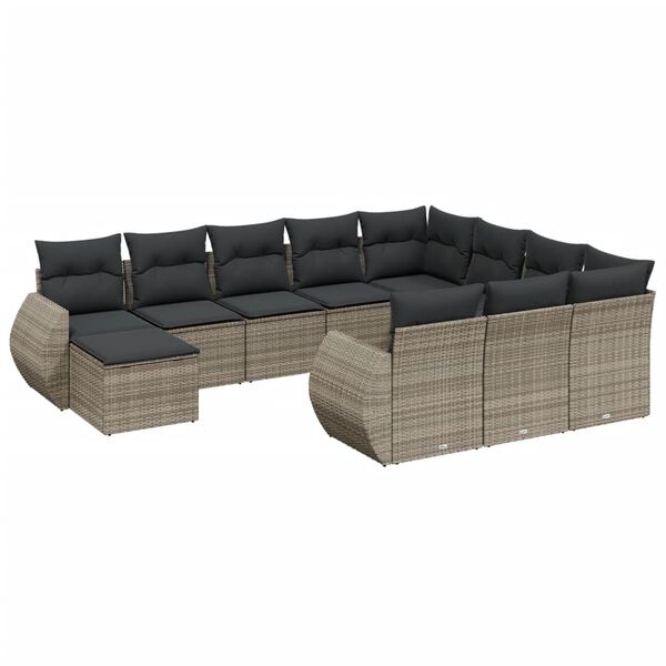 vidaXL 11 Piece Garden Sofa Set with Cushions Grey Poly Rattan