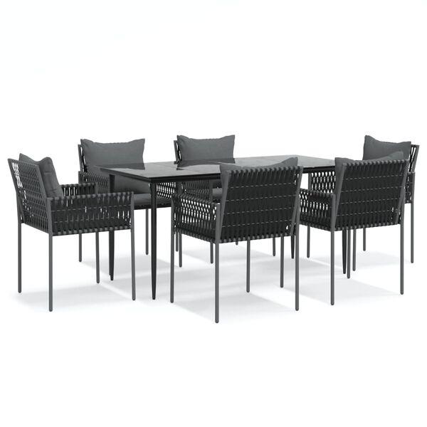 vidaXL 7 Piece Garden Dining Set with Cushions Poly Rattan and Steel