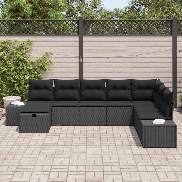 vidaXL Garden Sofa Set with Pillow 8 pcs Black Poly rattan