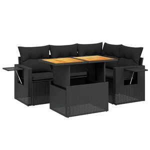 vidaXL 5 Piece Garden Sofa Set with Cushions Black Poly Rattan
