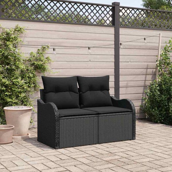 vidaXL Garden Sofa with Cushion Black 121 x 62 x 69cm Poly Rattan