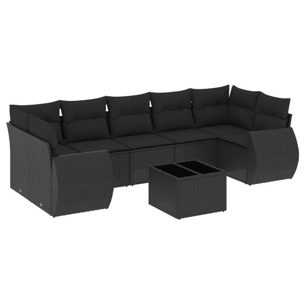vidaXL 8 Piece Garden Sofa Set with Cushions Black Poly Rattan
