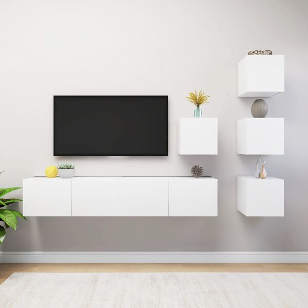 vidaXL 6 Piece TV Cabinet Set White Engineered Wood