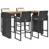 vidaXL 5 Piece Garden Bar Set with Cushions Black Poly Rattan Acacia
