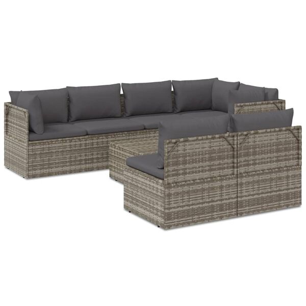 vidaXL 8 Piece Garden Lounge Set with Cushions Grey Poly Rattan