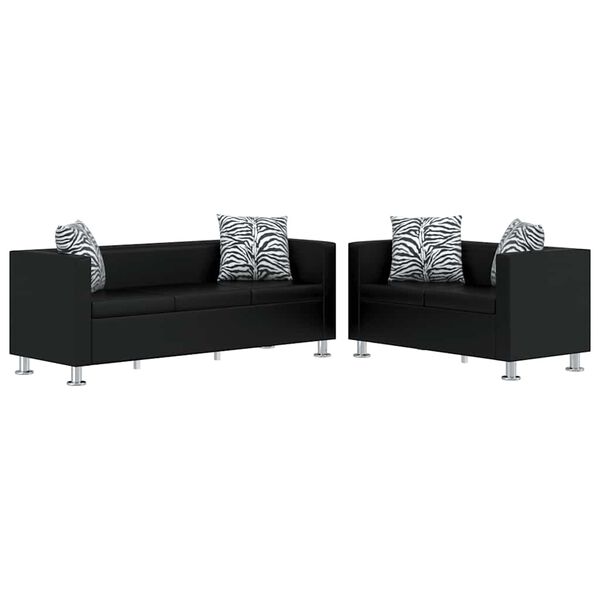 vidaXL Sofa Set Artificial Leather 3-Seater and 2-Seater Black