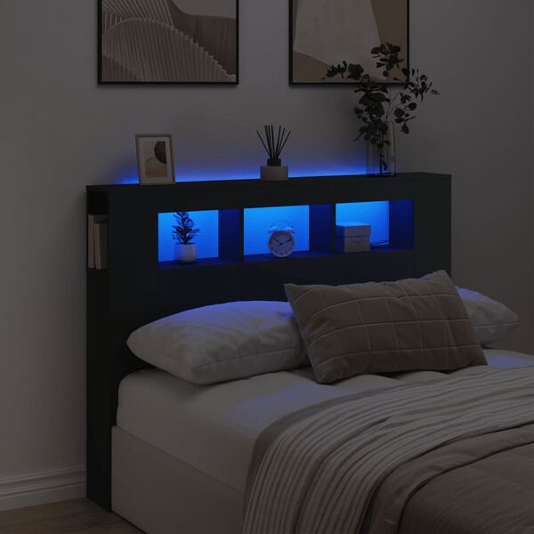 vidaXL LED Headboard Black 140x18.5x103.5 cm Engineered Wood